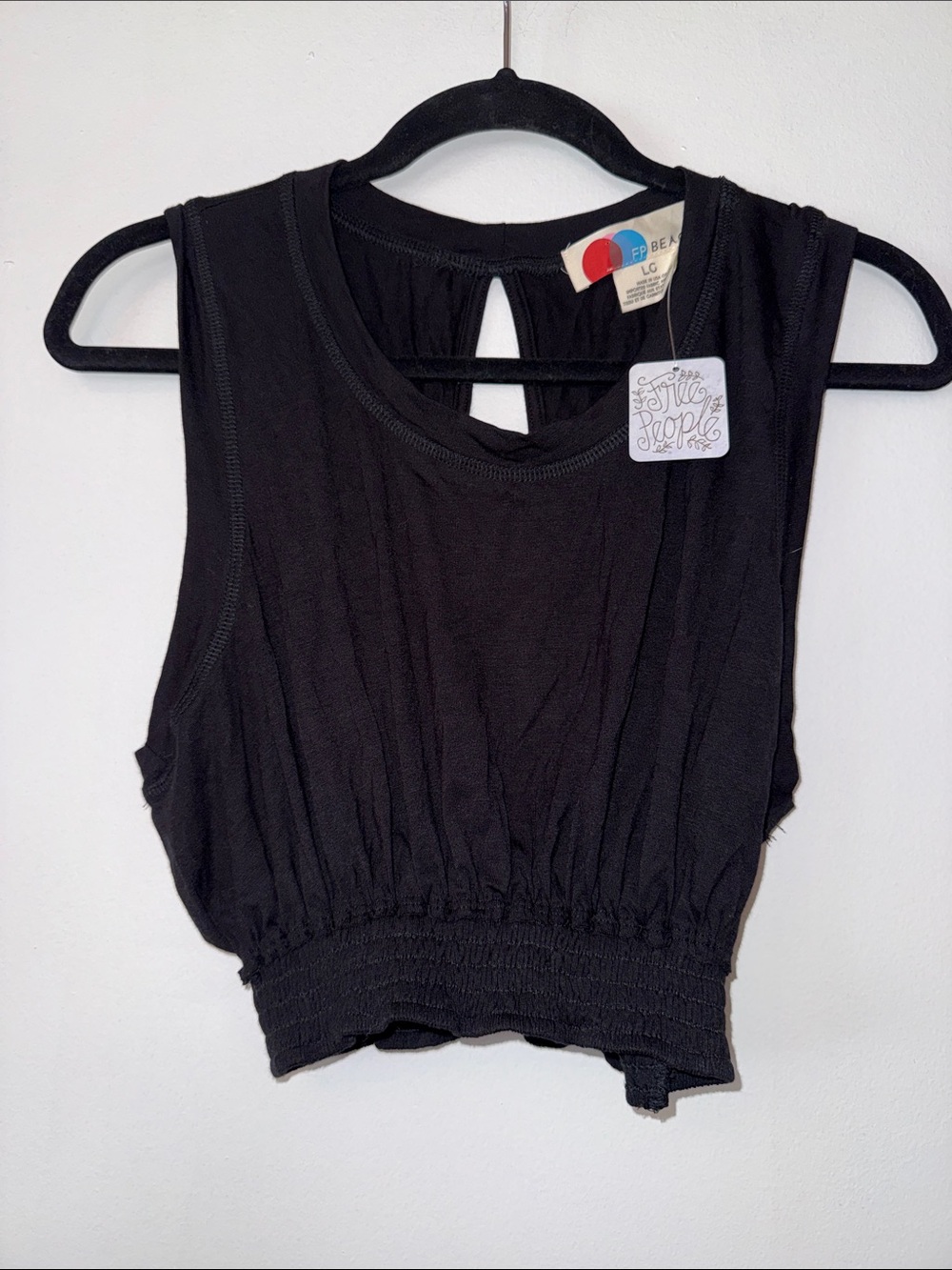 Free People Beach Black Sleeveless Smocked Crop Tank